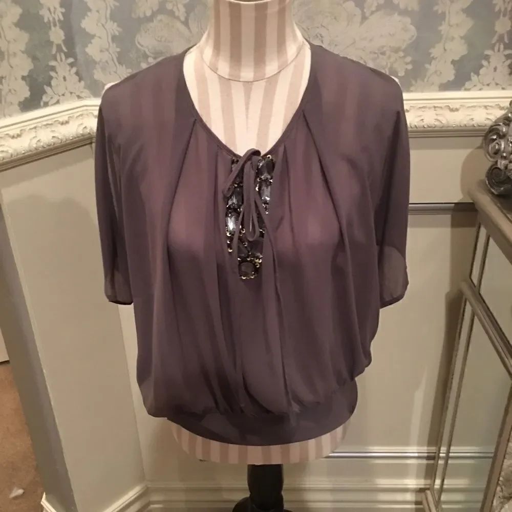 Cache Grey Open Shoulder Blouse